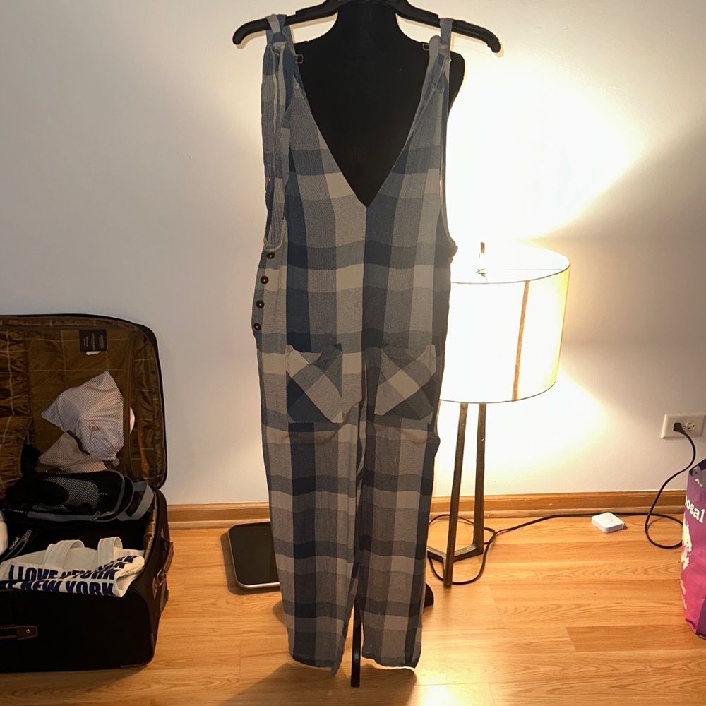 FP Movement by Free People Checkered Jumpsuit in Blue and Gray
